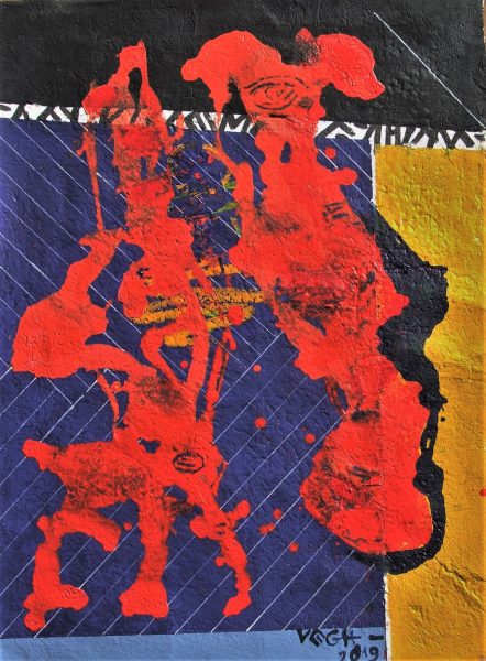 Vörös véletlen,II, 2019, akril, merített papír, 80x60